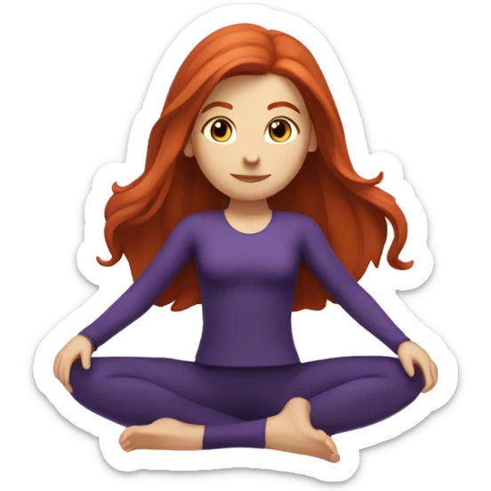 a redhead girl with long hair doing pilates, her clothes are dark purple sticker