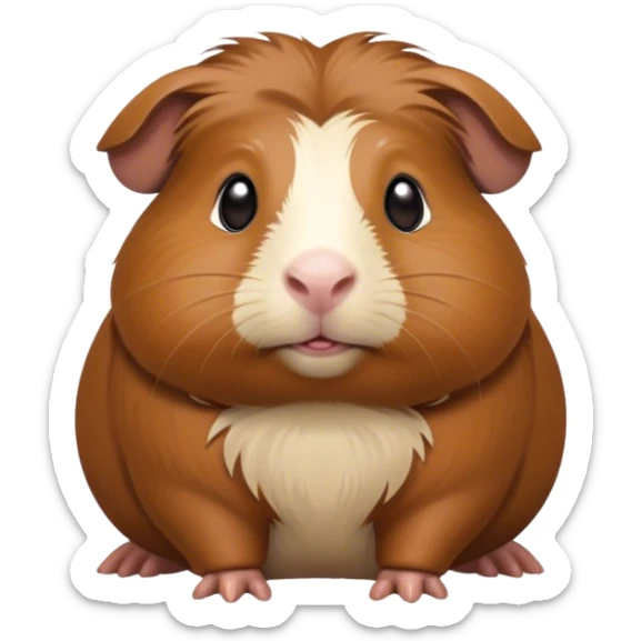 Cinematic Noble Brown Guinea Pig Portrait Emoji, Poised and regal, with a compact, chubby build and a soft, well-groomed rich brown coat, deep-set soulful dark eyes, Simplified yet sharp and sophisticated features, highly detailed, glowing with a warm, dignified glow, high shine, intelligent and charming, stylized with an air of gentle coziness, focused and attentive, soft glowing outline, capturing the essence of a watchful and confident little rodent, so majestic it feels as though it could scurry out of the screen with effortless authority! sticker