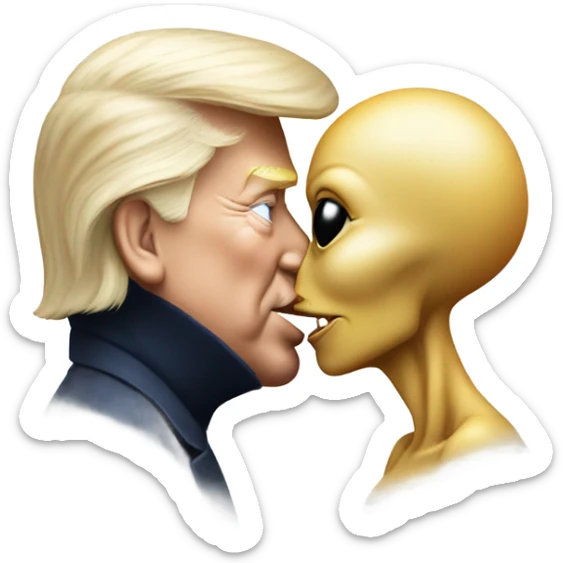 Photo realistic, Donald Trump, kissing and embracing alien woman, at the beach by the pool sticker