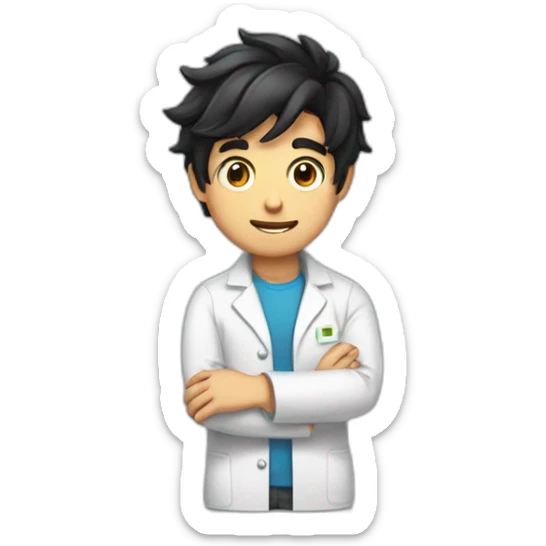 chemistry boy with black hair combed to the right and his instumants on his hand sticker
