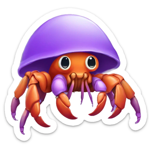 Purple orange smiling hermit crab cartoon, cute eyes and antenna sticker