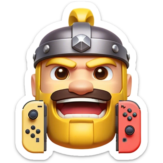 Clash of Clans aesthetic: Cinematic Playful Nintendo Switch Portrait Emoji, rendered in a 3D vector-style similar to standard emojis with minimal shading and bold, simplified shapes. A compact, distinct form with signature details, softly glowing with a nostalgic gaming charm. Simplified yet unmistakably iconic, highly detailed and consistent, glowing with a soft radiance and high shine. Stylized with a touch of retro gaming magic and a soft glowing outline, capturing the essence of a beloved gaming relic with a friendly, playful manner! sticker