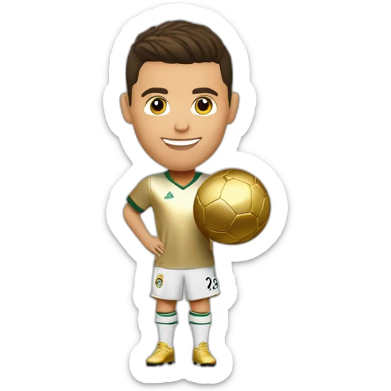 Cristiano ronaldo avec un ballon d'or dans les mains et l'autre main fais un signe 5 sticker