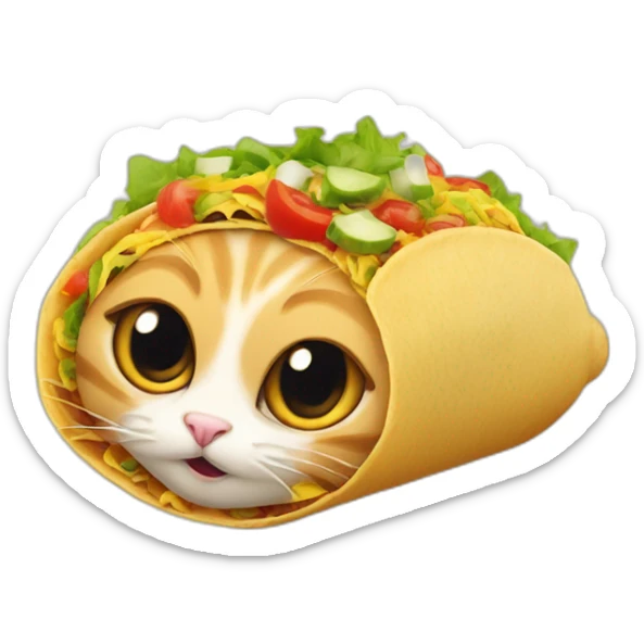 surprised cat's head sticking out of the end of a taco sticker