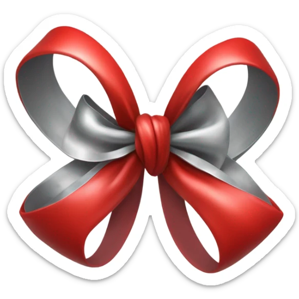 "A vibrant red bow with a silver hollow heart at the base of the bow's knot. The bow should have an intense red color, and the silver heart should be positioned at the center of the knot." sticker