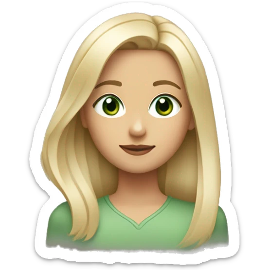 Girl with a round face dark green eyes and mid length hair brow hair with blonde highlights ￼ sticker