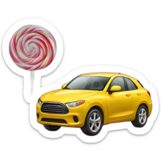A car in the shape of a man and a candy on a stick in his mouth sticker