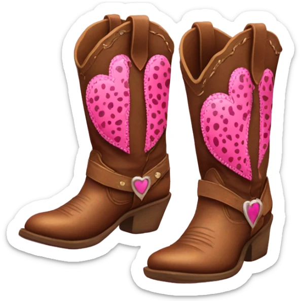 Realistic pair of isolated leather cowgirl boots with pink leopard print hearts on them. sticker
