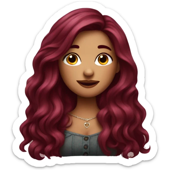 Beautiful tattooed  burgundy long haired woman blushing in love sticker