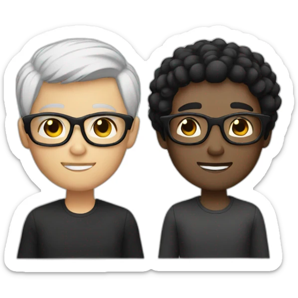 couple with white skin and  glasses and black hair and black eyes sticker