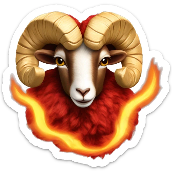 Red ram realistic fire flames fur flaming wool Aries goat ram with golden horn fiery fur sticker
