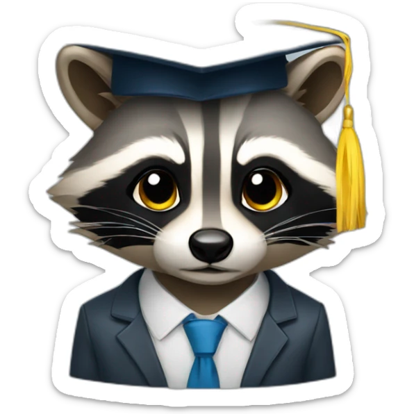 A raccoon student in a suit in the color of the Ukrainian flag in a square academic cap sticker