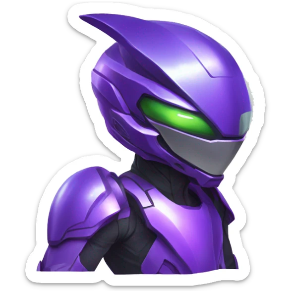 a shiny purple-green-redGenesect-Raptor-Fakémon—hybrid with a futuristic visor-helmet full body sticker