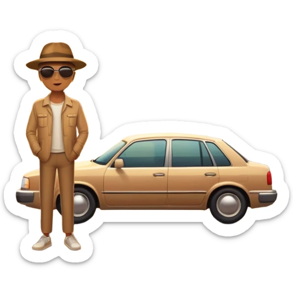 A parked car rests on the side of a long with a person outside , empty road stretching toward a golden sunset. The sky glows with warm colors, and the landscape ahead feels open, peaceful, and full of promise. love  sticker