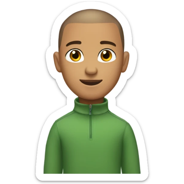 boy with light tanned skin, buzz cut, no facial hair, wearing a smart quarter zip jumper. sticker