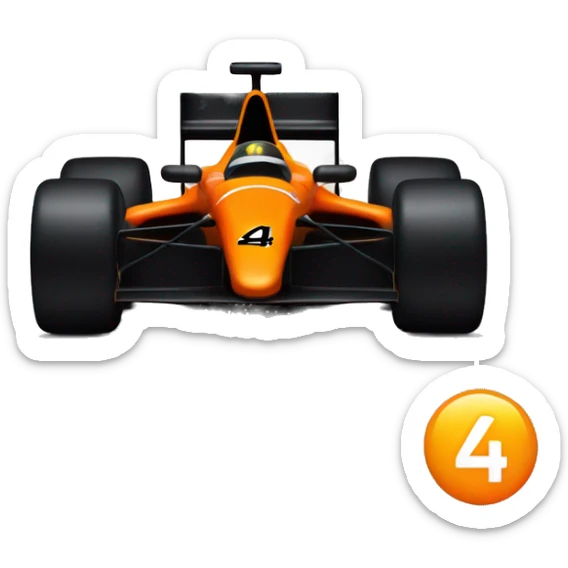 Orange papaya and black coloured formula one car with a black number 4 on the front  sticker