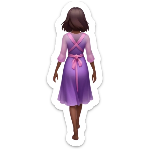A small figure walks back across a foggy bridge, holding soft pink and purple orbs in each hand—symbolizing compassion and forgiveness. A gentle heart aura trails behind them, showing healing in motion. sticker