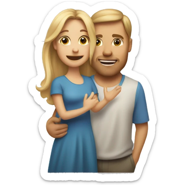 An emoji of a mother with long, flowing blonde hair standing confidently, next to her husband. In her arms, or in front of them, is a baby boy, representing a happy and loving family sticker