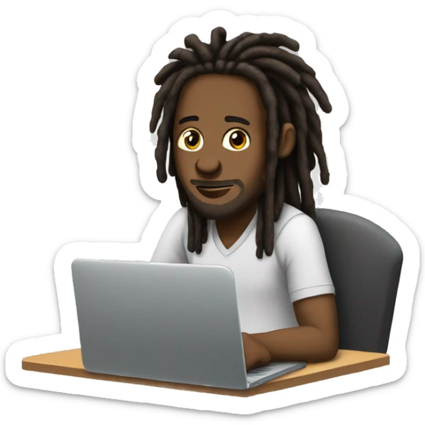 Black-guy-with-dreads-wearing-trackstuit-sitting-down-on-chair facing-foward-focused-on-laptop-computer- sticker