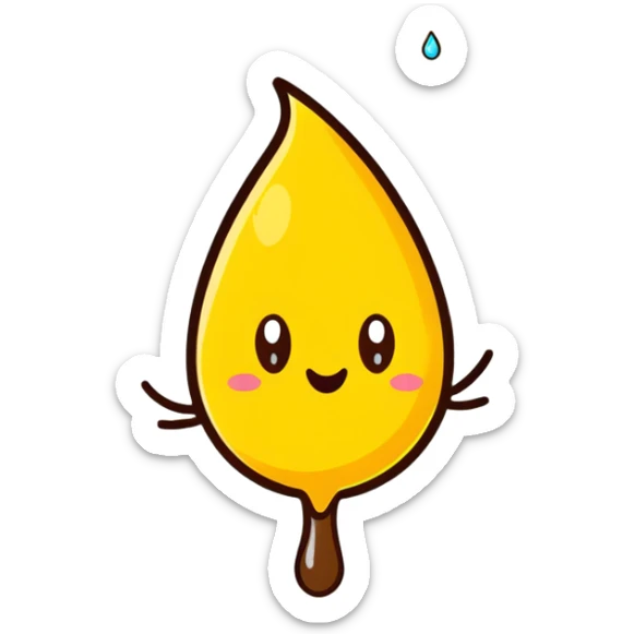 cartoon poop character facing off against a cartoon yellow droplet character, playful sticker