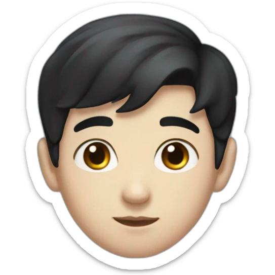 cute boy with short black hair and blue eyes and an imposing nose sticker