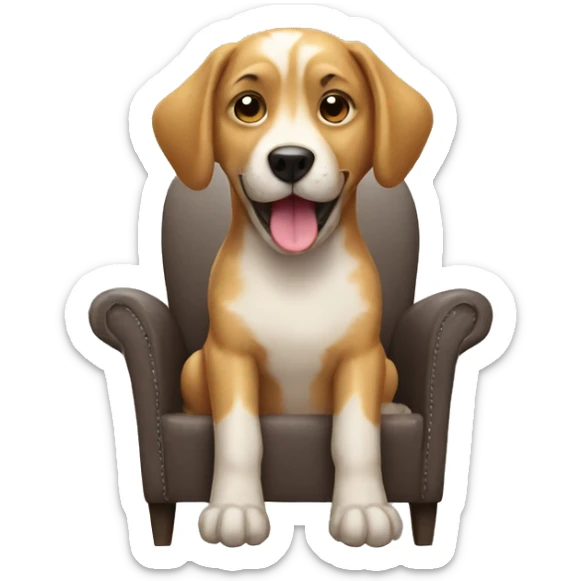 Generate emoji of a dog who sit on a chair with a happy face  sticker