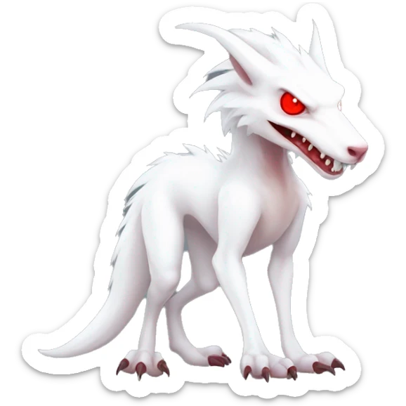 White edgy cute albino sergal-vernid-Fakémon with red mane and red eyes, full body sticker