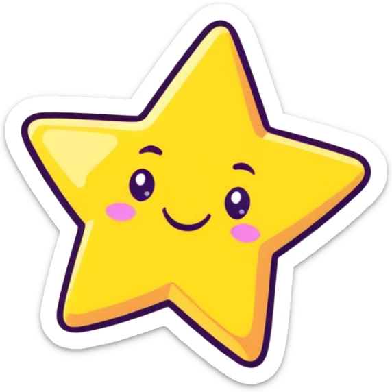 3D golden star with soft glow and glitter, smiling face, cartoon icon style, Pixar-inspired lighting, pastel yellow background sticker