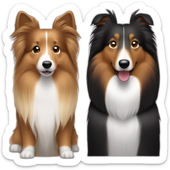 sable sheltie, woman with straight light-bround hair and bi-black sheltie are friends sticker