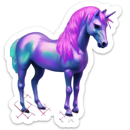 .Zombie_ Vaporwave black holographic oilslick zombie unicorn yellow caution tape sticker