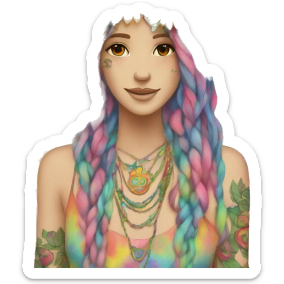 Tie dye hippie person flower crown tattoos hemp leaves sticker