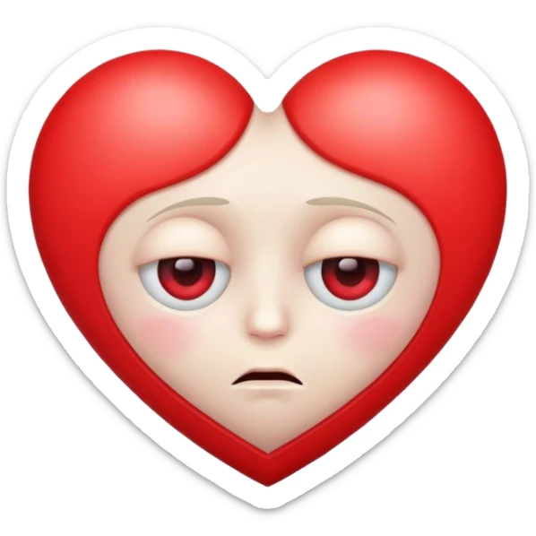 One eyed sad face in the center of a red heart sticker