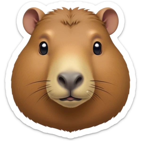 Cinematic Noble Capybara Portrait Emoji, Poised and serene, with a robust, rounded build and a distinctly capybara head featuring a broad, slightly flattened face, short snout and small, rounded ears, covered in soft, earthy fur and gentle, wise eyes, Simplified yet sharp and sophisticated features, highly detailed, glowing with a warm, natural glow, high shine, intelligent and calm, stylized with an air of understated authority, focused and attentive, soft glowing outline, capturing the essence of a watchful and confident capybara guardian that feels as though it could step out of the screen with effortless authority! sticker