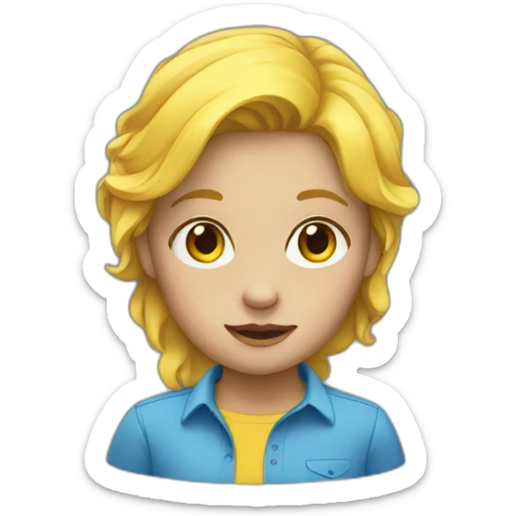 A girl with yellow hair in a blue shirt sticker