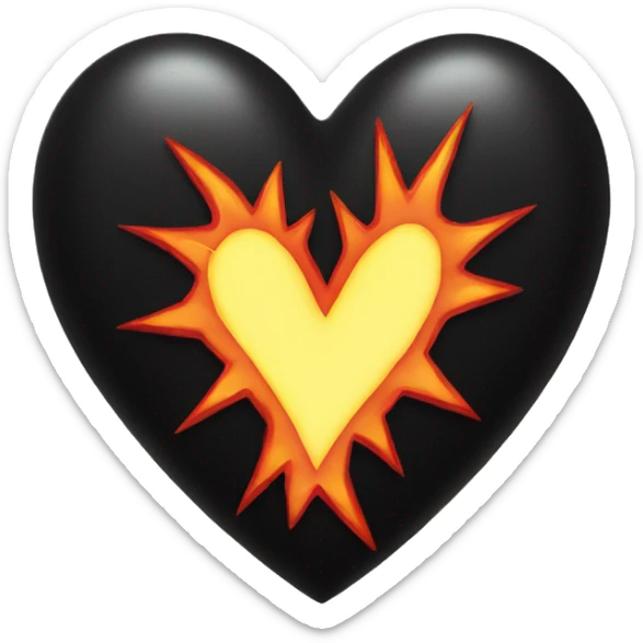 black heart the top of which burns with yellow-red fire, and the eyes are in the form of white crosses sticker