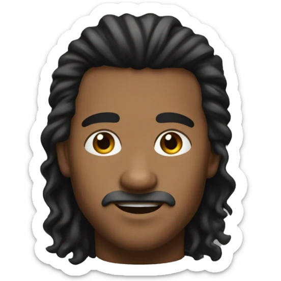 Create an emoji of a guy with a mullet hairstyle. The hair is black, with the top and front slightly shorter and the back longer, styled in soft curls—not too curly. He’s wearing a simple black hoodie, with a neutral expression on his face sticker
