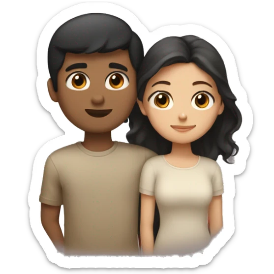 Couple hug boy with short black hair and brown eyes and girl with long light brown hair and brown eyes  sticker