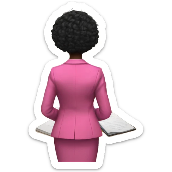 Rear view of Black female Historian with pink blazer and short black hair standing in court sticker