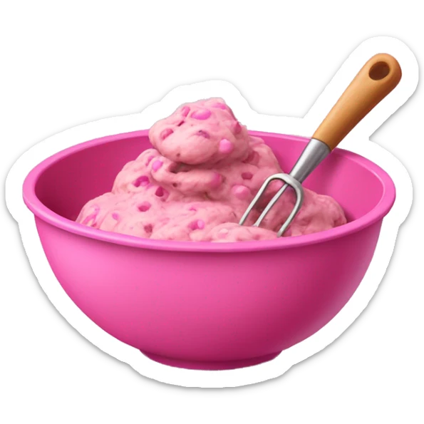 Realistic pink mixing bowl of cookie dough and with pink wisk in the bowl with it. sticker
