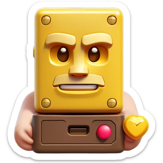 Clash of Clans aesthetic: Cinematic Playful Game Boy Portrait Emoji, rendered in a 3D vector-style similar to standard emojis with minimal shading and bold, simplified shapes. A compact, distinct form with signature details, softly glowing with a nostalgic gaming charm. Simplified yet unmistakably iconic, highly detailed and consistent, glowing with a soft radiance and high shine. Stylized with a touch of retro gaming magic and a soft glowing outline, capturing the essence of a beloved gaming relic with a friendly, playful manner! sticker