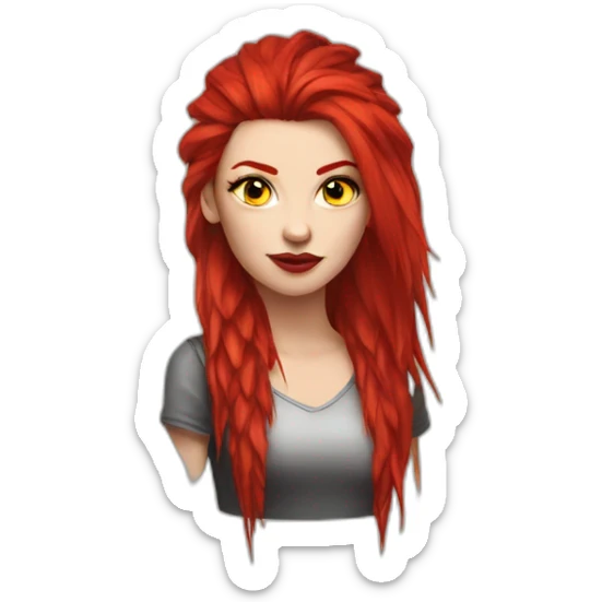 A Woman With Long Spiky Red Hair And Red Make Up. Yellow Eyes. Punk. sticker