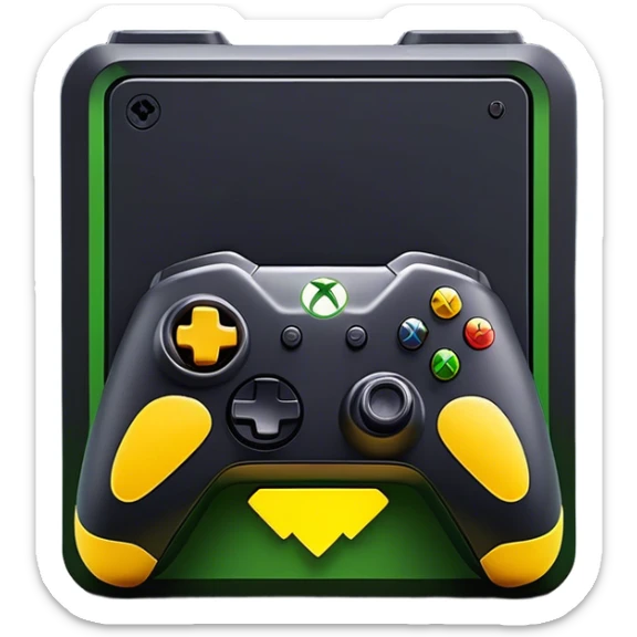 Clash of Clans aesthetic: Cinematic Playful Xbox Series X Console Portrait Emoji, rendered in a 3D vector-style similar to standard emojis with minimal shading and bold, simplified shapes. A compact, distinct form with signature details, softly glowing with a modern gaming energy charm. Simplified yet unmistakably iconic, highly detailed and consistent, glowing with a soft radiance and high shine. Stylized with a touch of next-gen innovation and a soft glowing outline, capturing the essence of a beloved gaming relic with a friendly, playful manner! sticker
