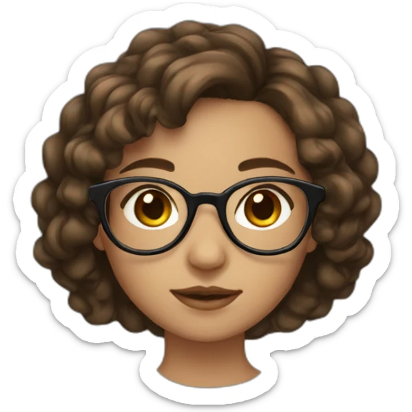 Girl with brown wavy hair, brown eyes, and black round glasses sticker