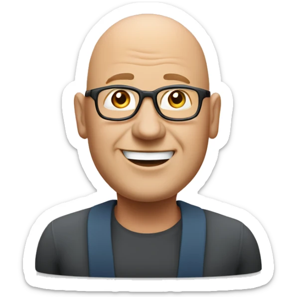 a bald fat friendly man who is welcoming in his mid 50s with no spectacles and no facial hair for a travel tour guide company logo sticker