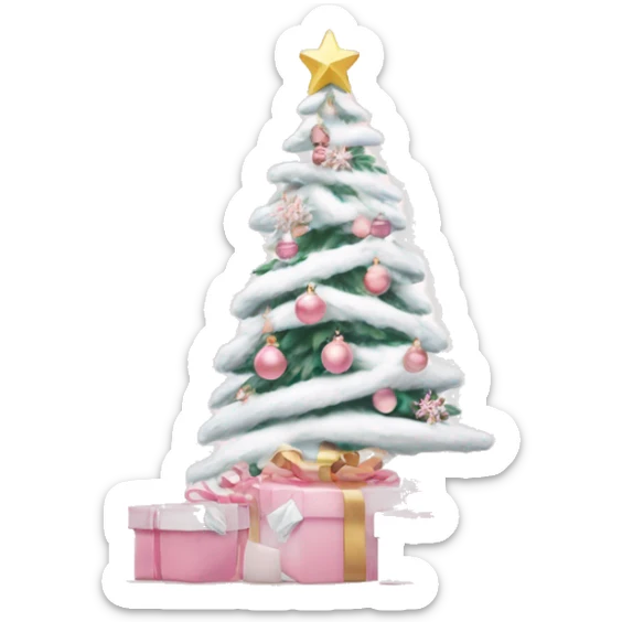 Light pink Christmas gifts under a white Christmas tree  sticker