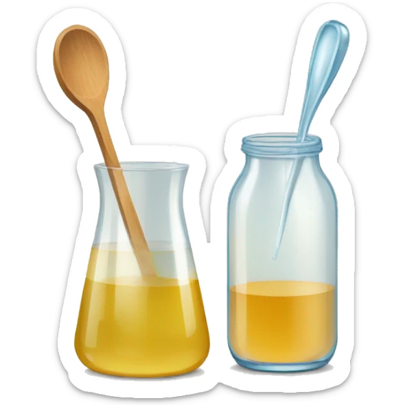 bottle of vinegar and a glass of water with a spoon sticking inside the glass sticker