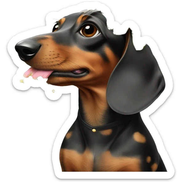 Little dachshund with dots on his fur and a Bouquet in his mouth sticker