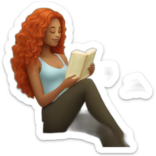 woman with long curly red hair reading a book with a glass of wine in a park sticker