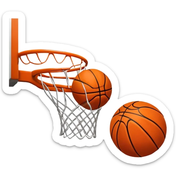 A close-up shot of a basketball entering the hoop, with the ball swishing through and inside  the basket. The background features a blurred basketball court, emphasizing the perfect shot and the excitement of the game. sticker