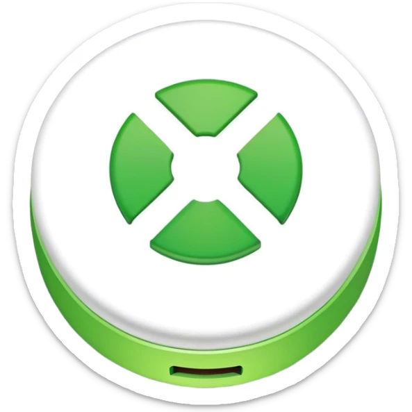 Clash of Clans aesthetic: Cinematic Playful Xbox Power Button Portrait Emoji, rendered in a 3D vector-style similar to standard emojis with minimal shading and bold, simplified shapes. A compact, distinct form with signature details, softly glowing with a modern gaming energy charm. Simplified yet unmistakably iconic, highly detailed and consistent, glowing with a soft radiance and high shine. Stylized with a touch of next-gen innovation and a soft glowing outline, capturing the essence of a beloved gaming relic with a friendly, playful manner! sticker